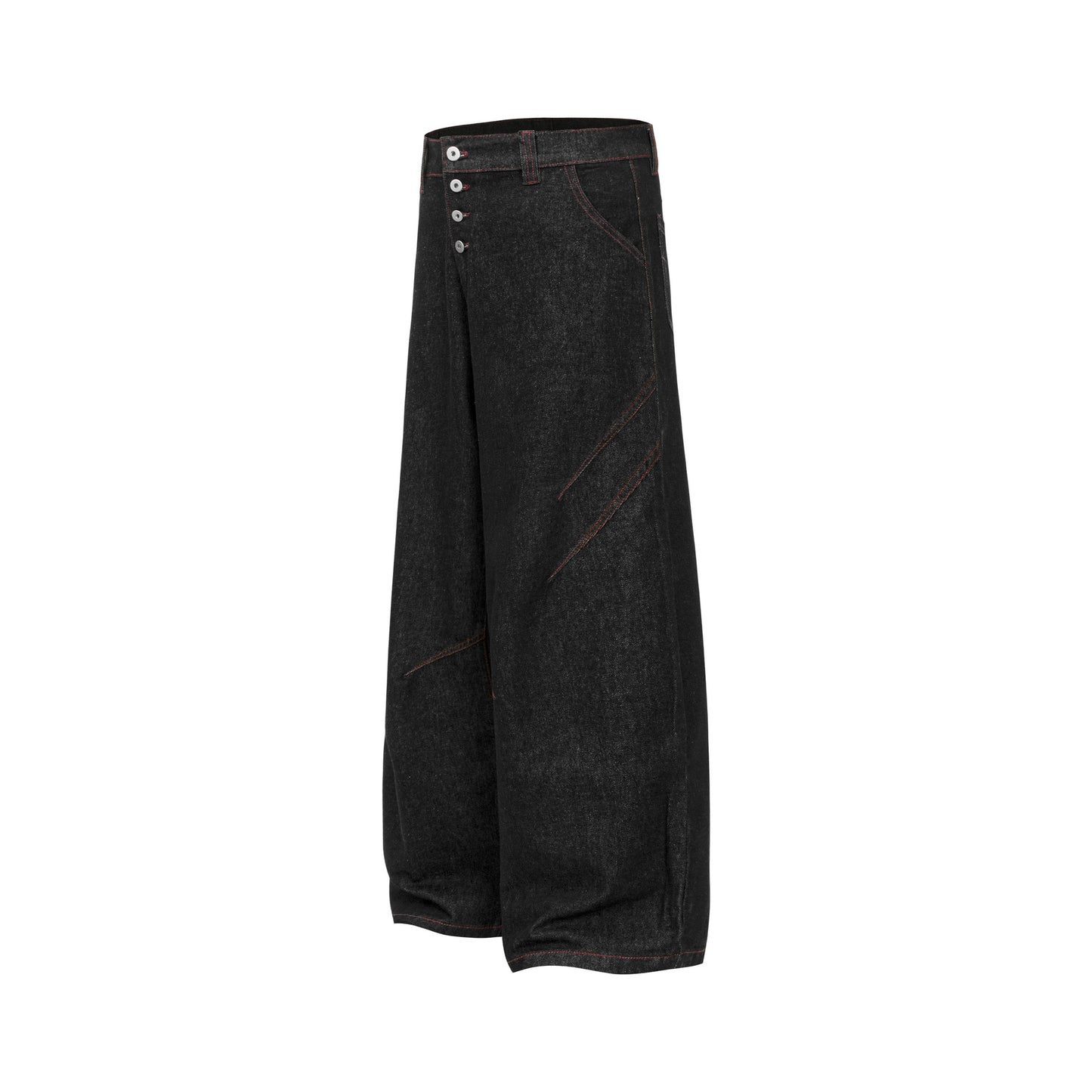 Contrast Stitch Panel Curved Wide Leg Denim Jeans WN25910