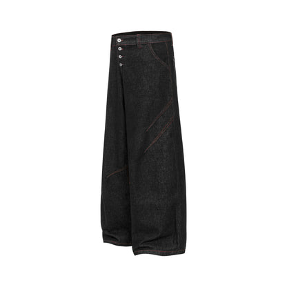 Contrast Stitch Panel Curved Wide Leg Denim Jeans WN25910