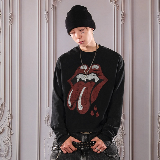 Lip Crack Letter Print Long Sleeve T-Shirt WN26647