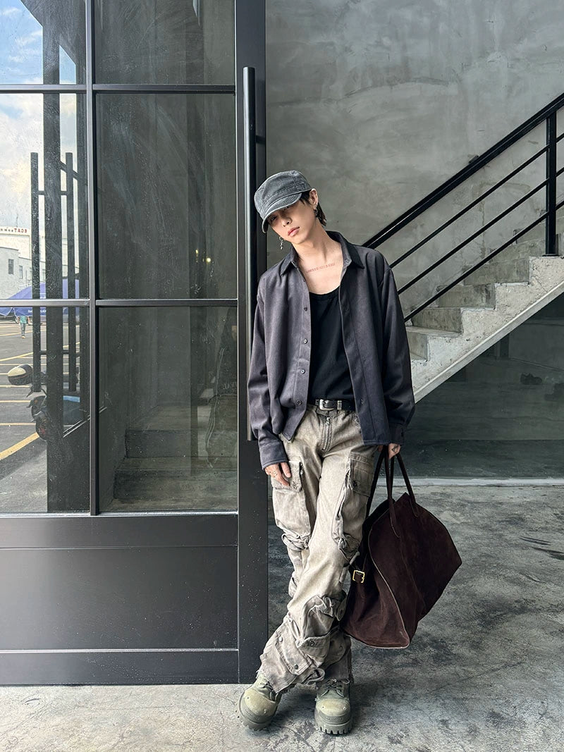 Suede Oversize Long Sleeve Shirt Jacket WN21171