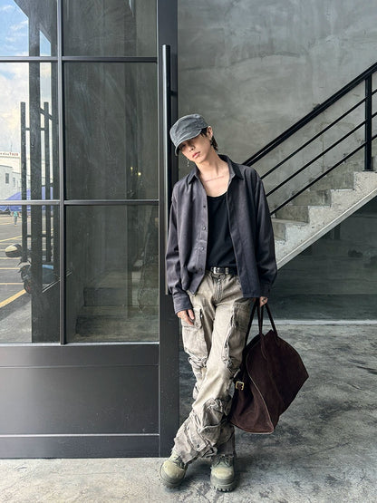 Suede Oversize Long Sleeve Shirt Jacket WN21171