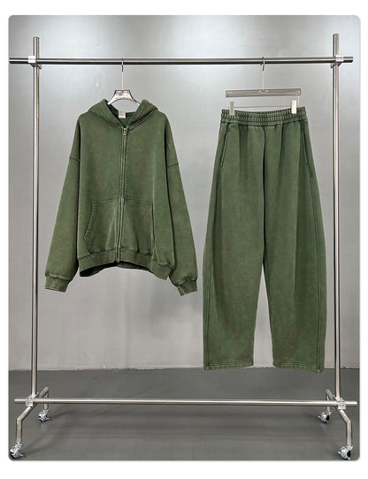 Fleece Lining Zip-Up Wax Dye Zipper Hoodie WN23111