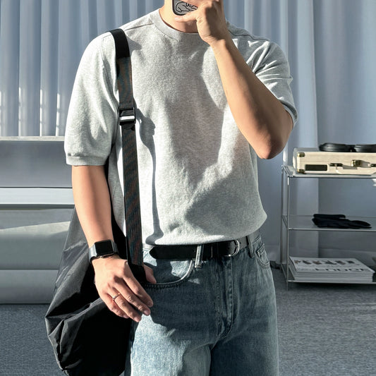 Solid Color Knit Short Sleeve T-Shirt WN20301