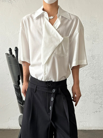 Asymmetrical Patchwork Short Sleeve Shirt WN19941