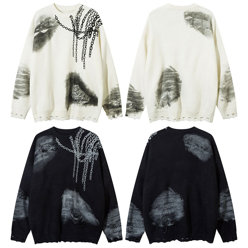Chain Jacquard Spray Paint Knit Sweater WN11439