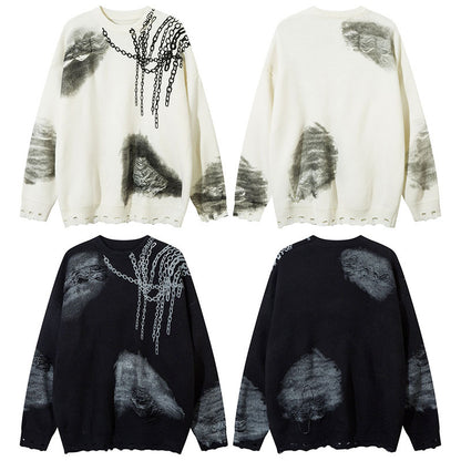 Chain Jacquard Spray Paint Knit Sweater WN11439