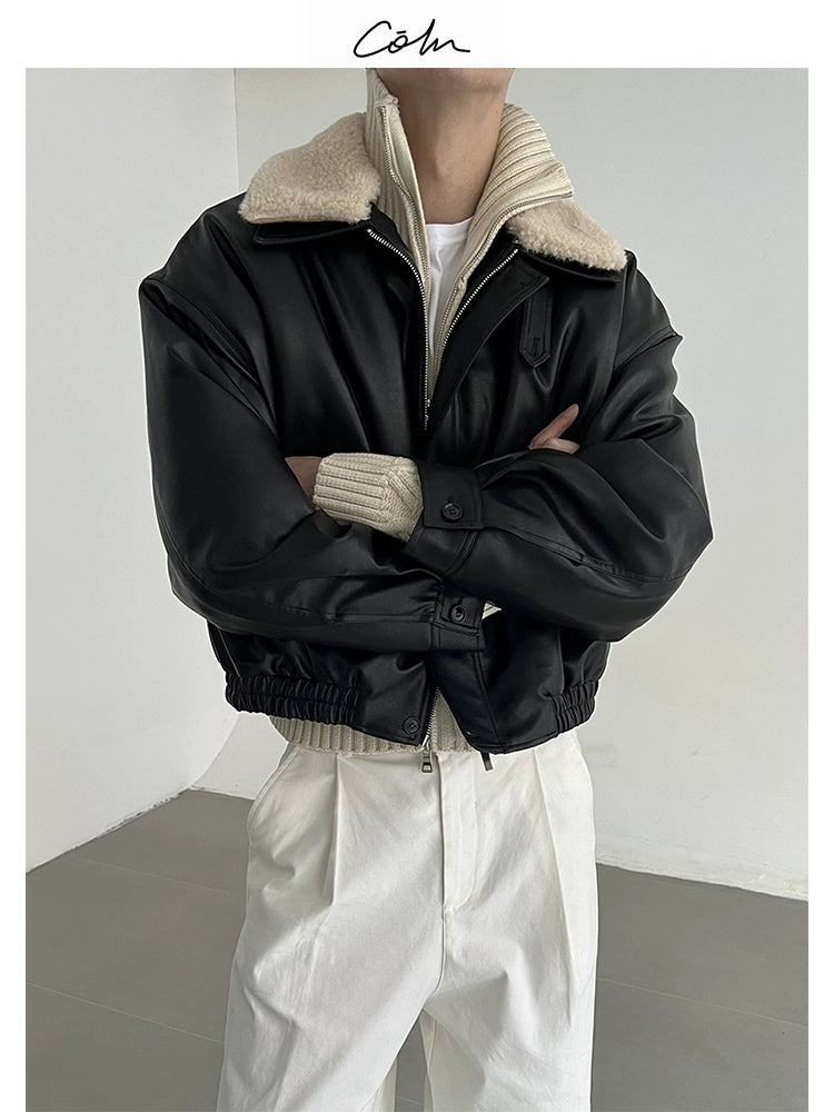 Detachable Fake Fur Collar Thick PU Leather Puffer Jacket WN21675