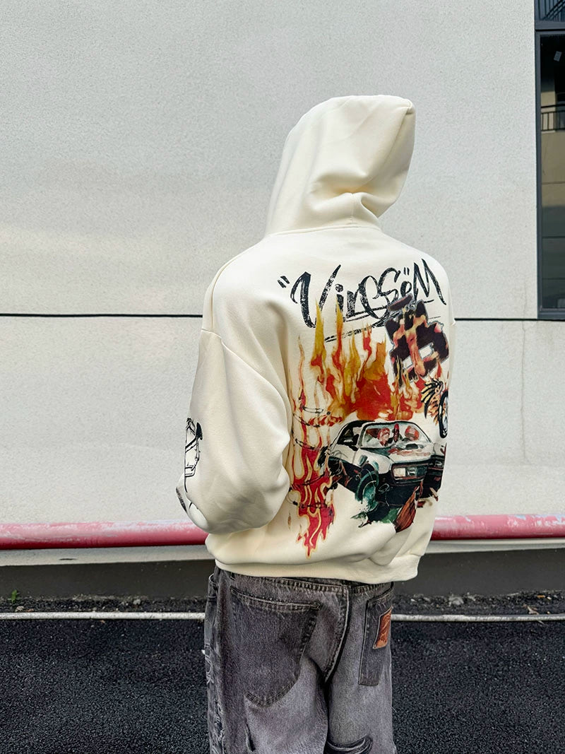 Heavy Graffiti Print Oversize Zipper Hoodie WN21155