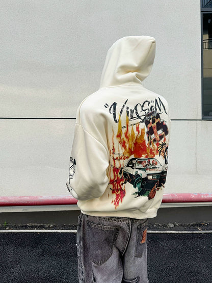 Heavy Graffiti Print Oversize Zipper Hoodie WN21155