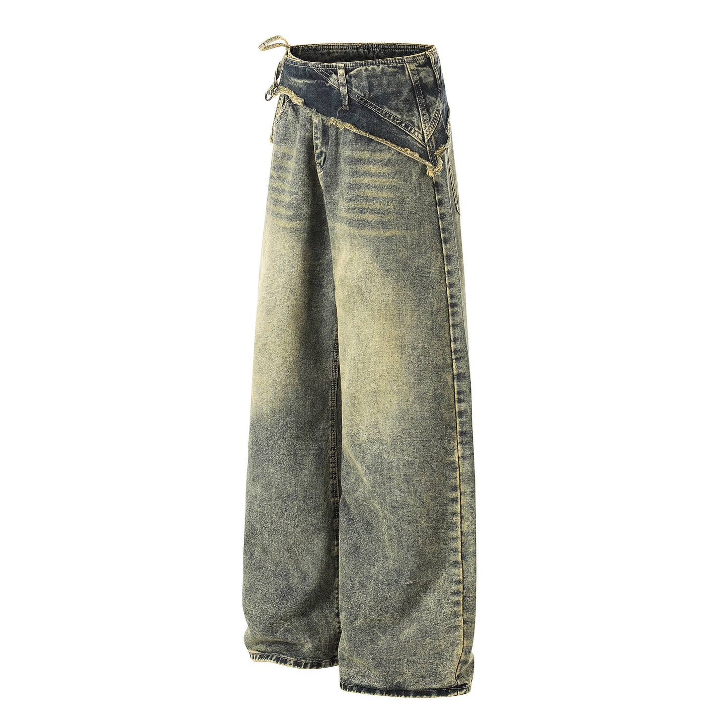 Washed Frayed Wide Leg Straight Denim Jeans WN23039