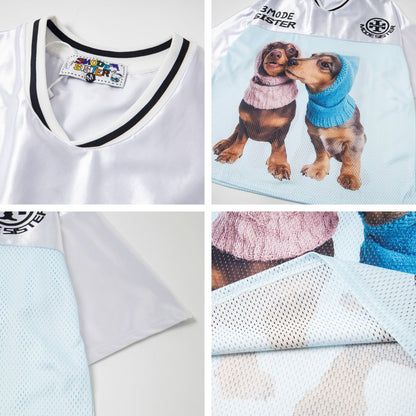 Dog Print V-Neck Breathable Sporty Short Sleeve T-Shirt WN26841
