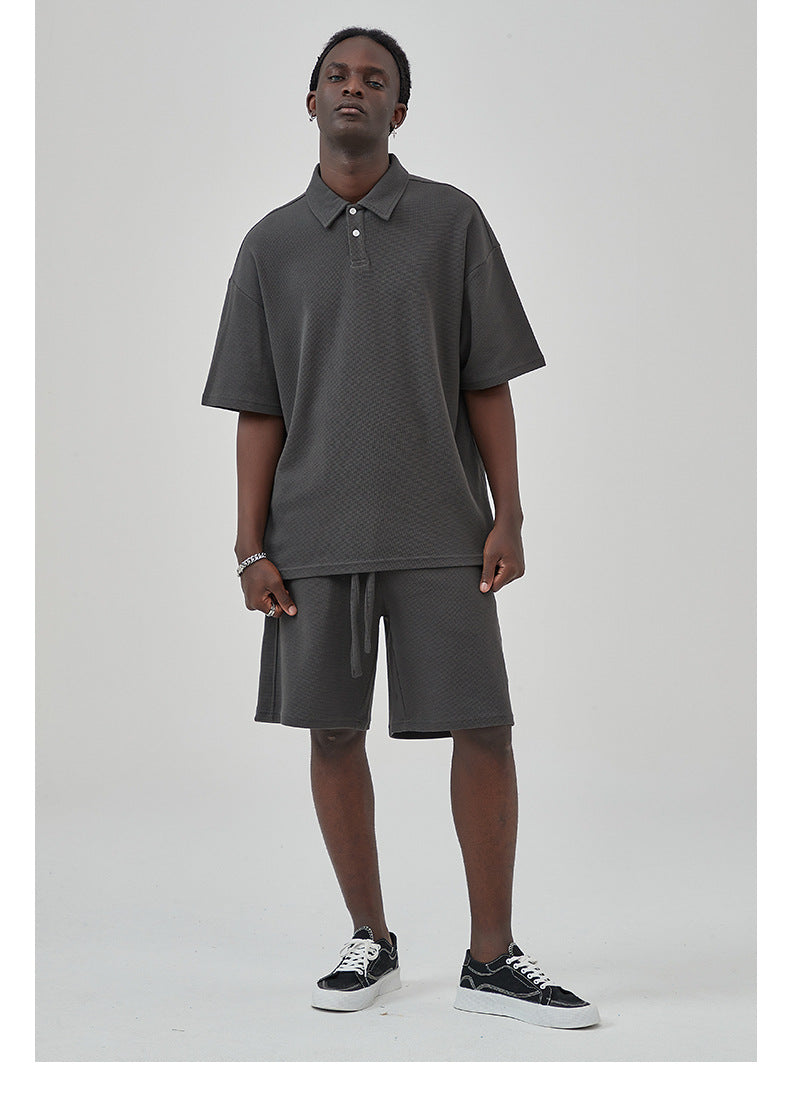 Oversize Waffle Polo Shirt & Waffle Shorts Setup WN6636