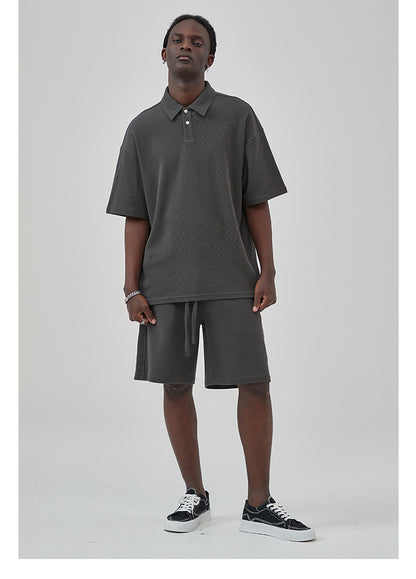 Oversize Waffle Polo Shirt & Waffle Shorts Setup WN6636