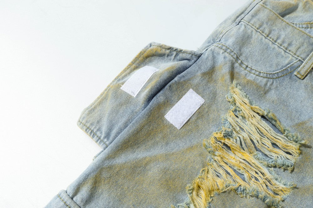 Double Waist Ripped Frayed Wide Leg Half Pants WN27873