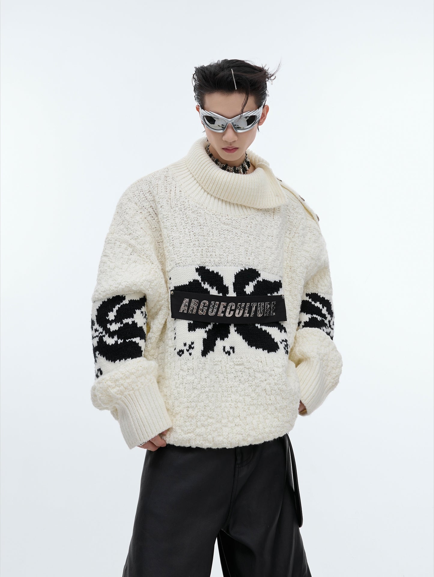 Oversize Heavyweight High Neck Knit Sweater WN7947