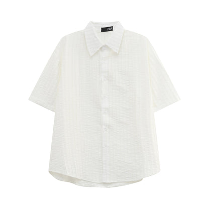 Stripe Texture Open Collar Short Sleeve Shirt WN24923