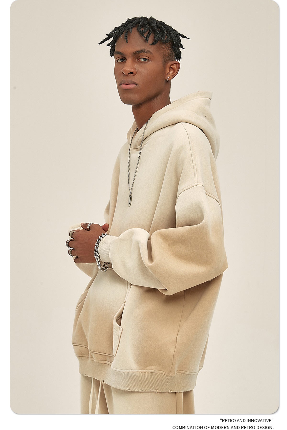 Fleece Lining Spray-dye Damage Oversize Hoodie & Fleece Lining Sweatpants WN9969