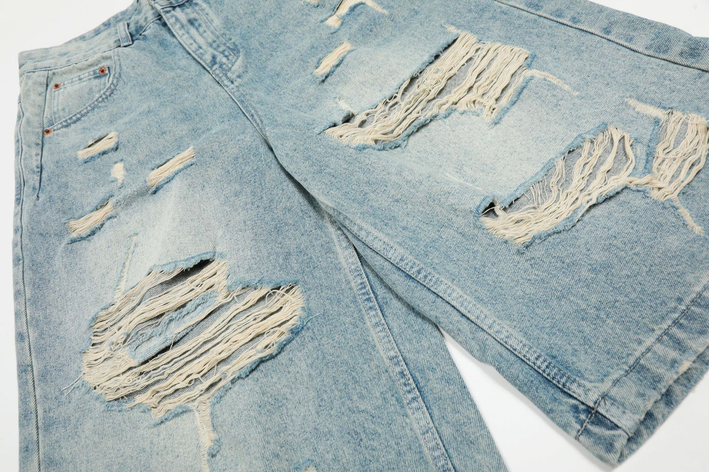Cropped Damage Washed Half Denim Jeans WN26786