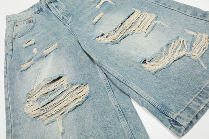 Cropped Damage Washed Half Denim Jeans WN26786