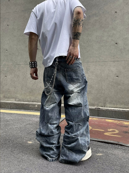 Wrinkle Design Wash Wide Leg Denim Jeans WN18808