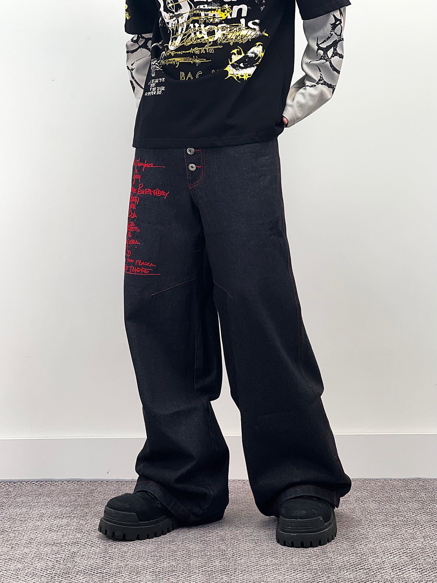 Cross Letter Embroidery Straight Denim Jeans WN24270