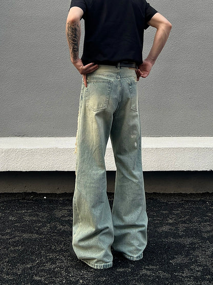 Mud-Dye Damage Design Flare Denim Jeans WN19396