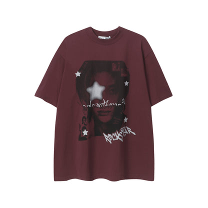 Oversize Portrait Print Short Sleeve T-Shirt WN25380