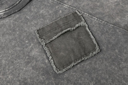Washed Fake Layered Pocket Detail Short Sleeve T-Shirt WN28028