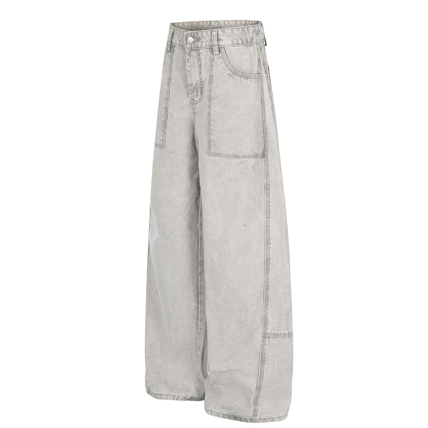Patch Pocket Washed Wide Leg Denim Jeans WN25947