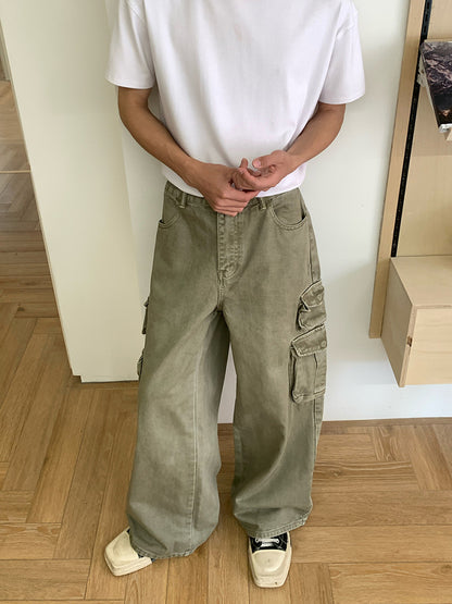 Washed Cargo Wide Leg Pants WN24910