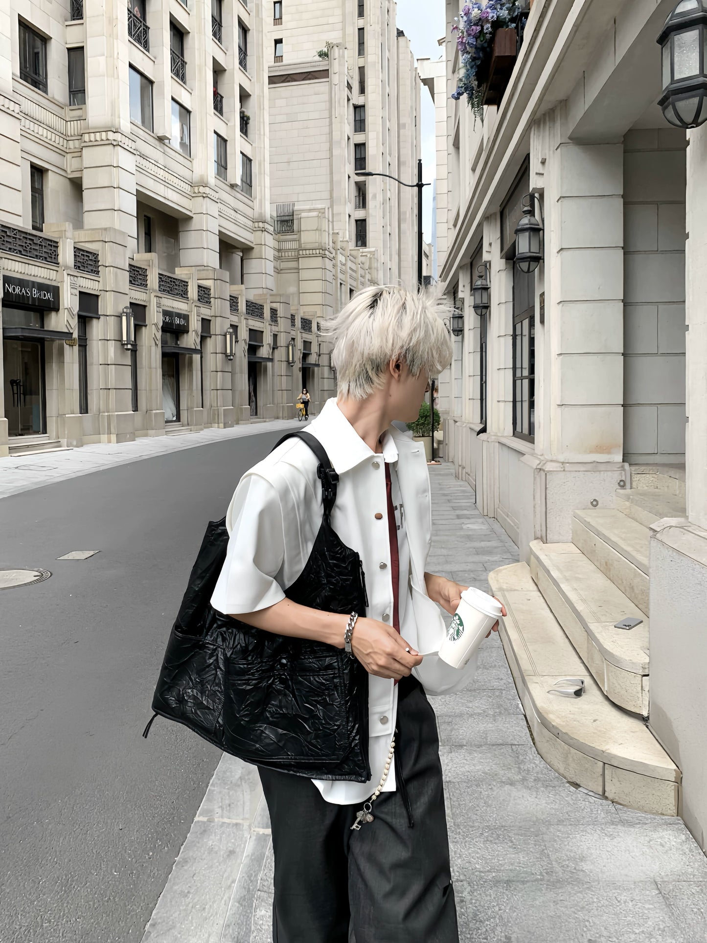 Double-Layer Stand-Collar Long & Short Sleeve Shirt WN19725