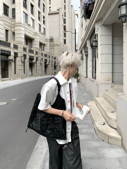 Double-Layer Stand-Collar Long & Short Sleeve Shirt WN19725