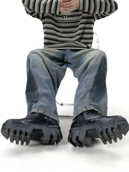 Round Toe Chunky Sole Tank Leather Martin Boots WN20788