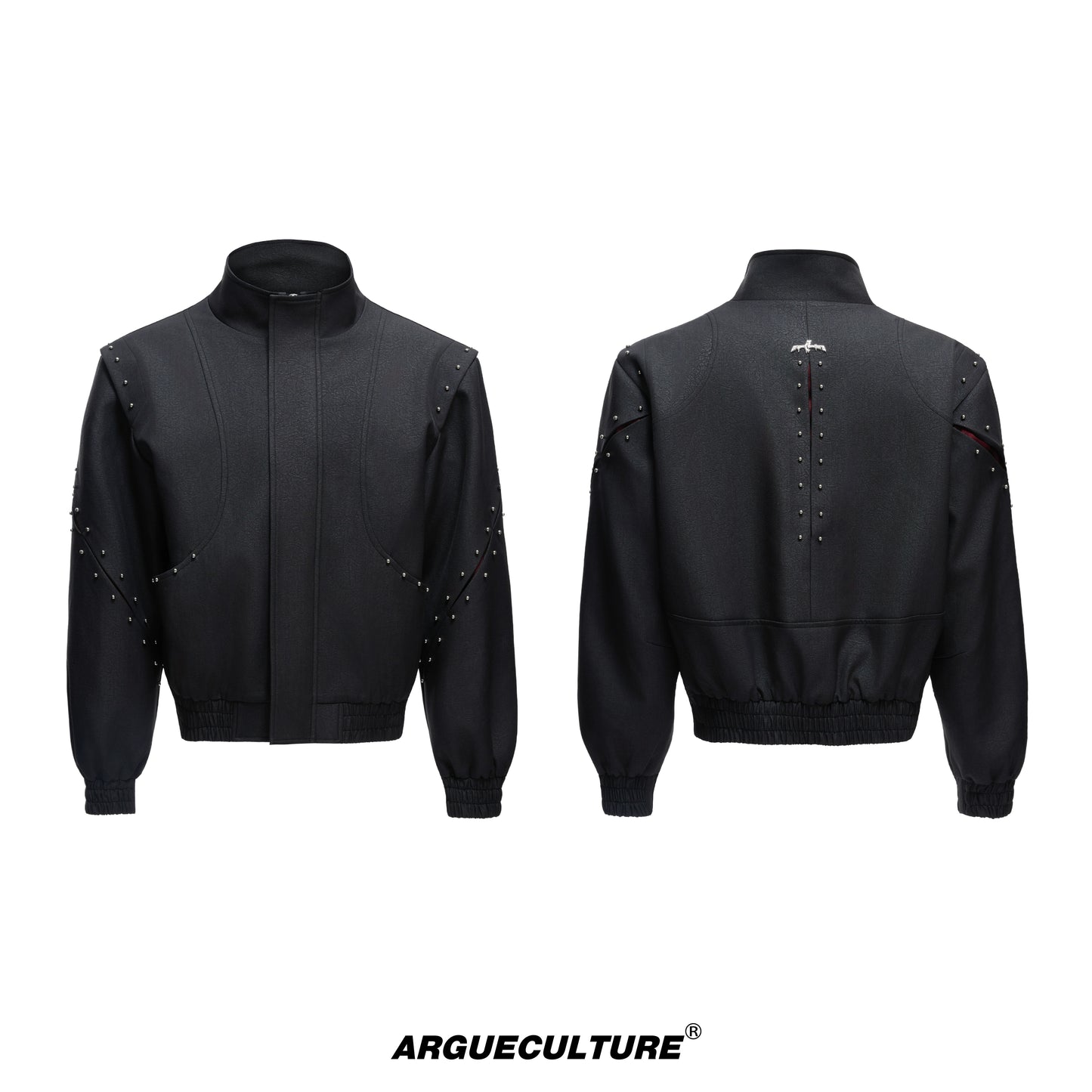 Studs Textured Standing-Collar Jacket WN20541