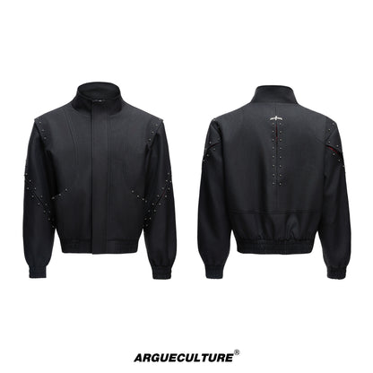 Studs Textured Standing-Collar Jacket WN20541