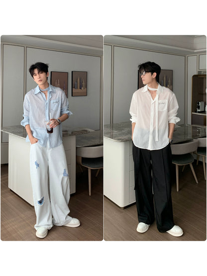 Thin Stripe Sunscreen Long Sleeve Shirt WN20456