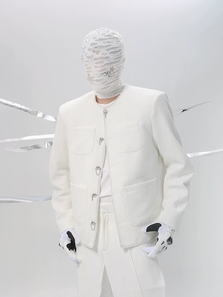 Raw Hem Woven Studs Button Jacket WN18601