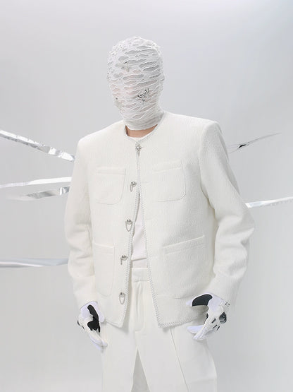 Raw Hem Woven Studs Button Jacket WN18601