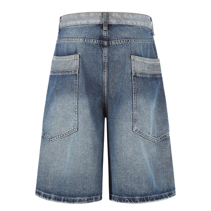 Color Block Washed Wide Leg Denim Half Jeans WN25961