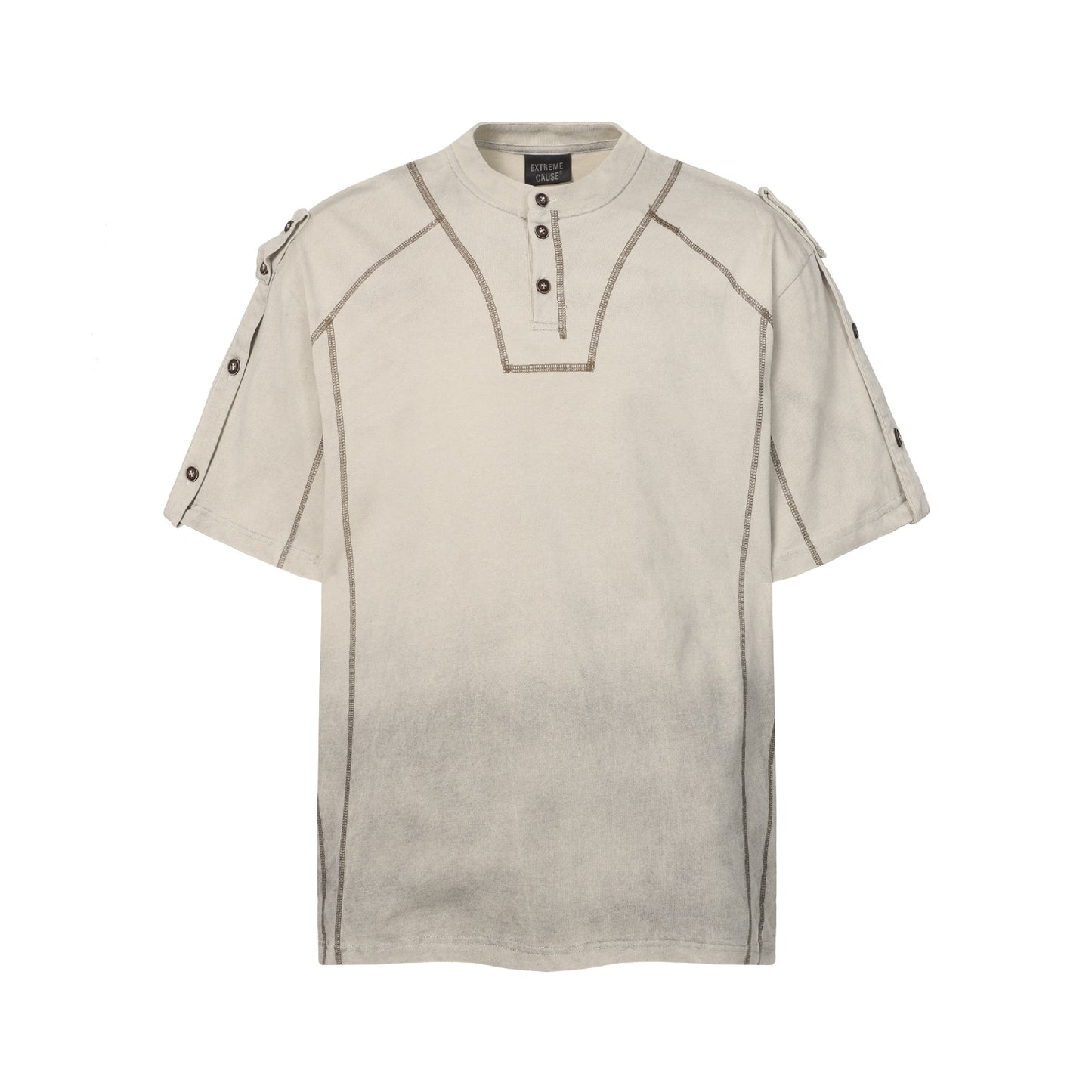 Semi-Open Collar Washed Short Sleeve T-Shirt WN25641
