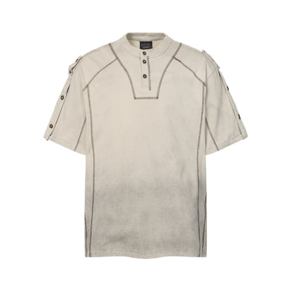 Semi-Open Collar Washed Short Sleeve T-Shirt WN25641