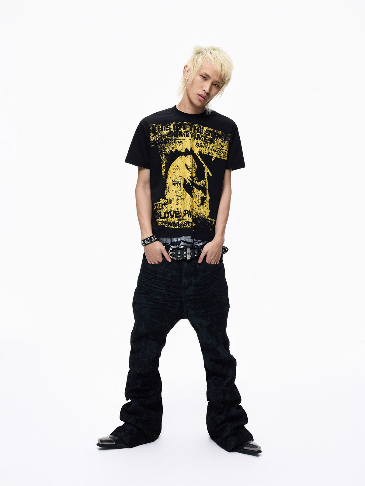 Deconstructed Whisker Pleats Coating Denim Jeans WN27347