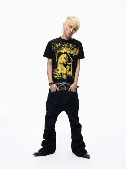 Deconstructed Whisker Pleats Coating Denim Jeans WN27347