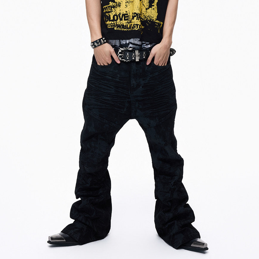 Deconstructed Whisker Pleats Coating Denim Jeans WN27347