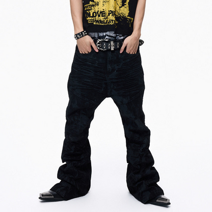 Deconstructed Whisker Pleats Coating Denim Jeans WN27347