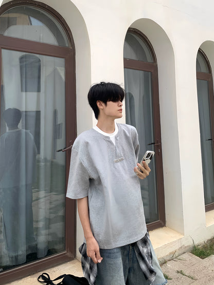 Fake Layered Heavyweight Oversize Short Sleeve T-Shirt WN19915