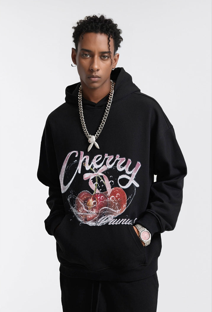 Oversize Pullover Cherry Print Hoodie WN9923