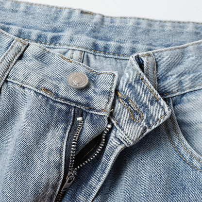 Multi-Pocket Washed Wide-Leg Cargo Denim Jeans WN11280