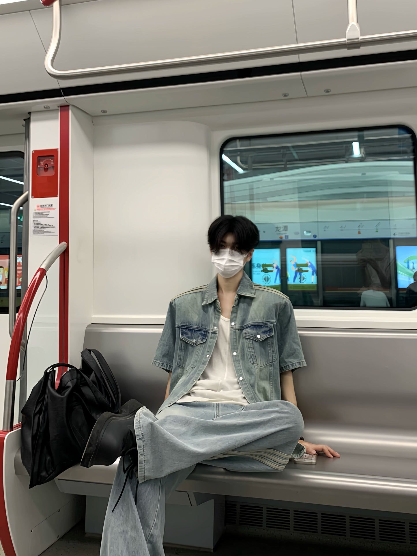 Washed Short Sleeve Denim Jacket & Side Stripe Washed Denim Jeans Setup WN19850