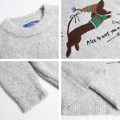 Christmas Dog Embroidery Knit Sweater WN26843